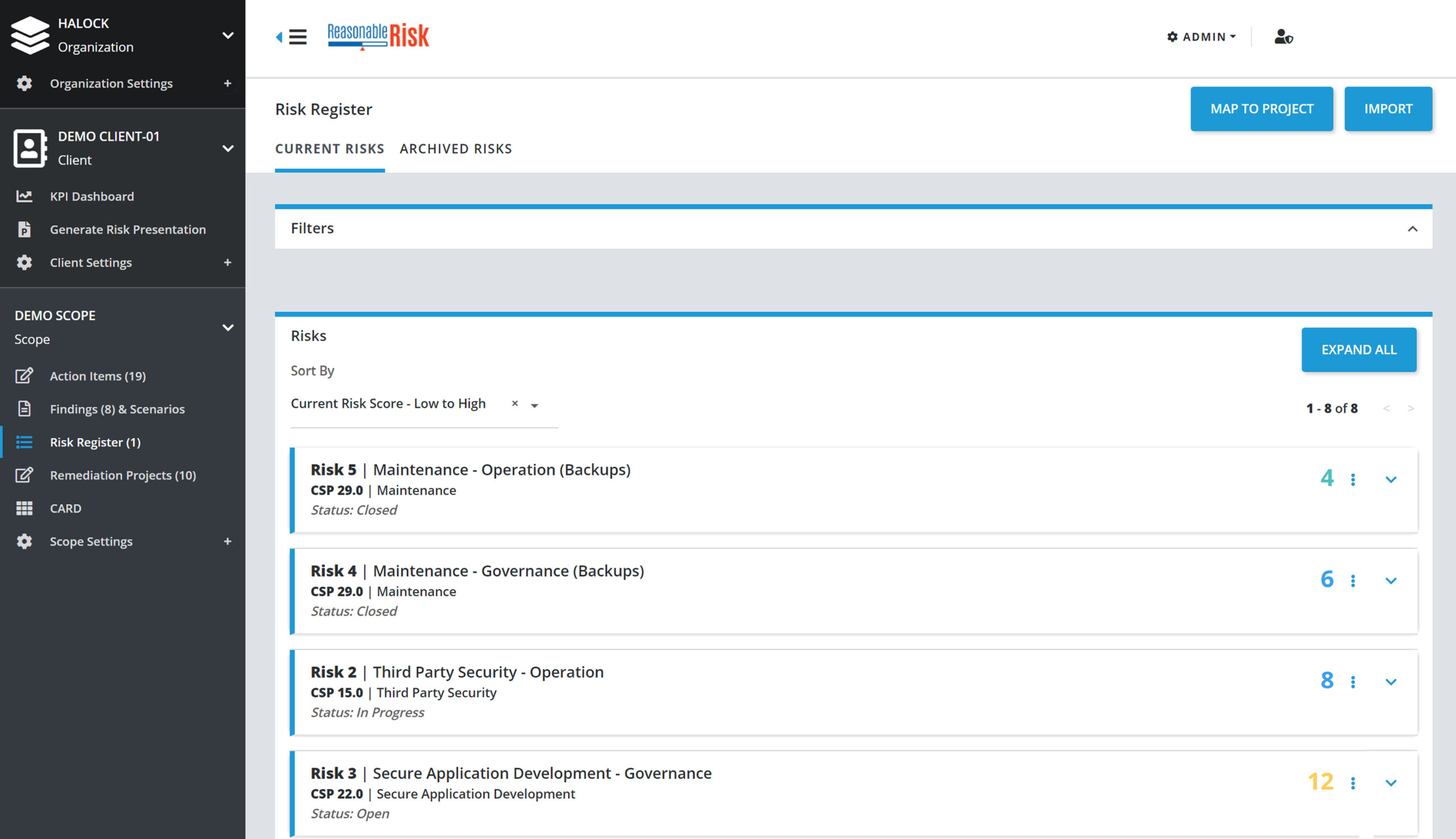 Reasonable Risk Executive Reporting risk assessment tool
